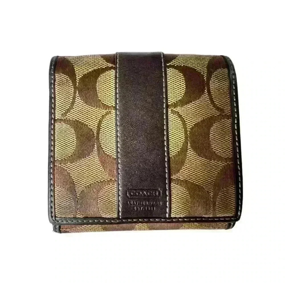 Coach Signature wallet small brown logo leather canvas bifold - Picture 2 of 9